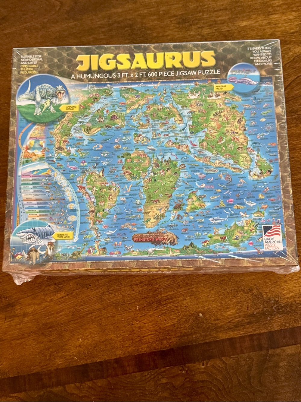 NWT Jigsaurus Map of Prehistoric Creatures by the Great American Puzzle Factory